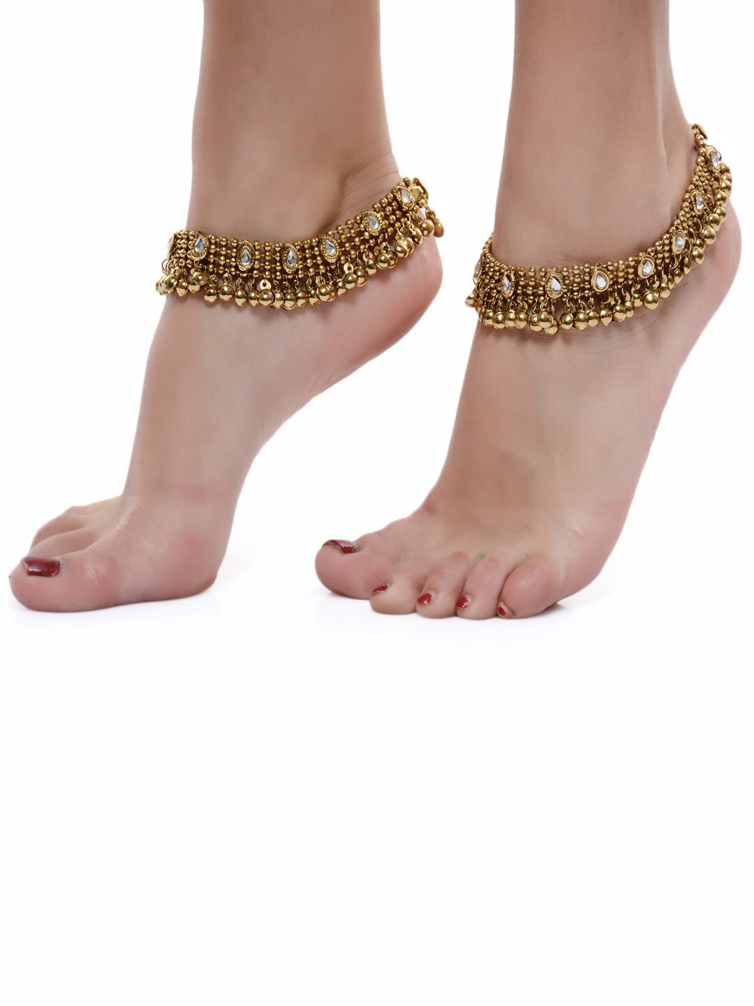 Buy Shining Diva Set Of 2 Gold Plated White Kundan Studded Anklets