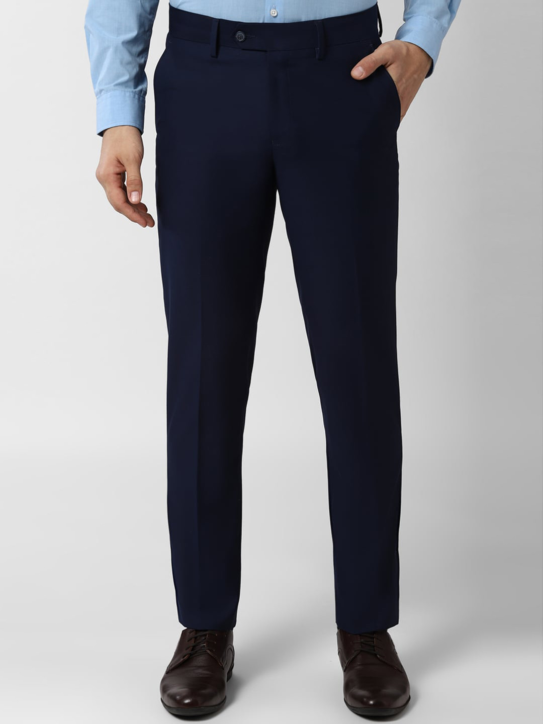 Buy Peter England Elite Men Navy Blue Slim Fit Solid Formal Trousers ...