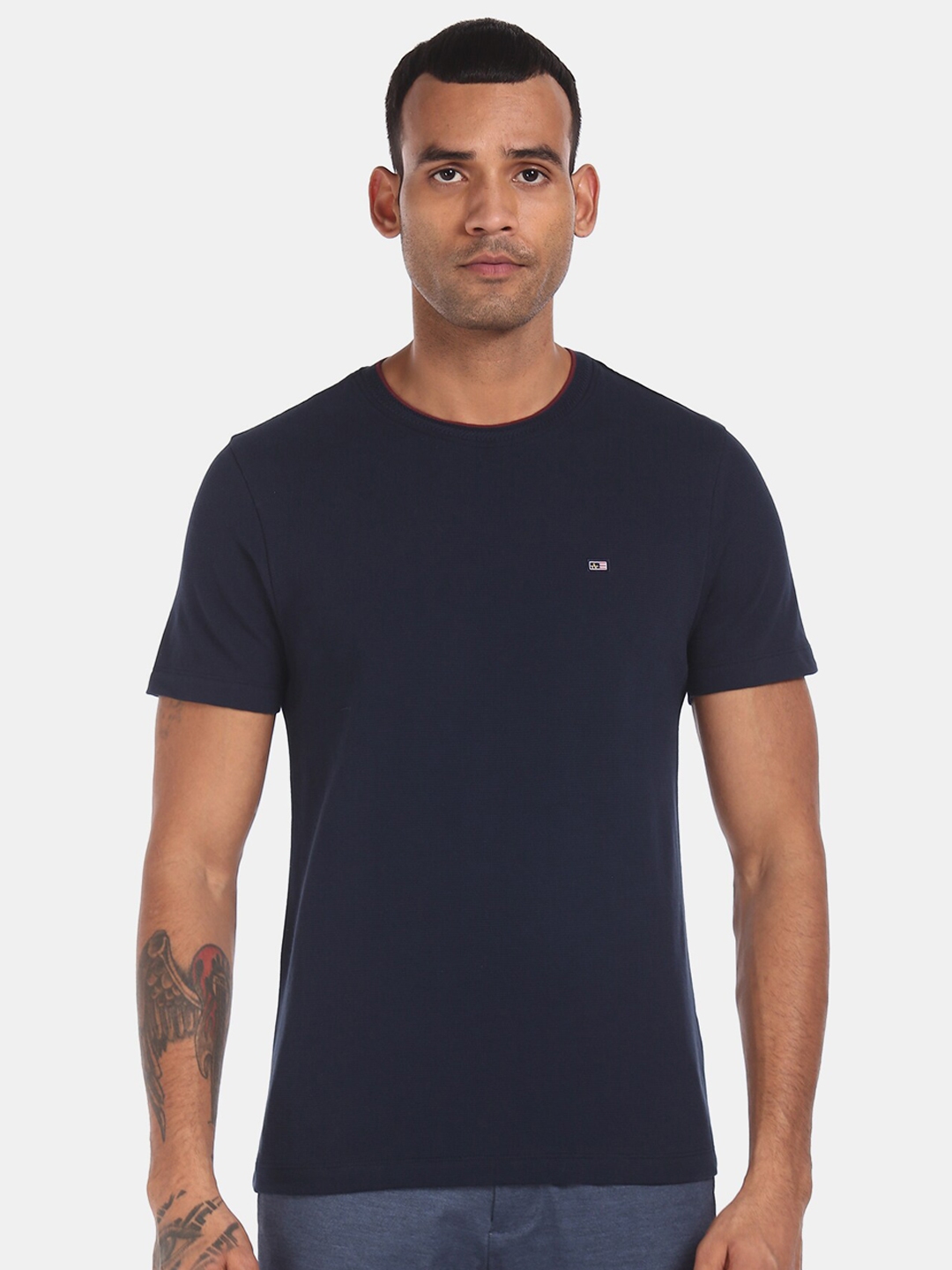 Buy Arrow Sport Men Blue Solid Round Neck T Shirt - Tshirts for Men ...
