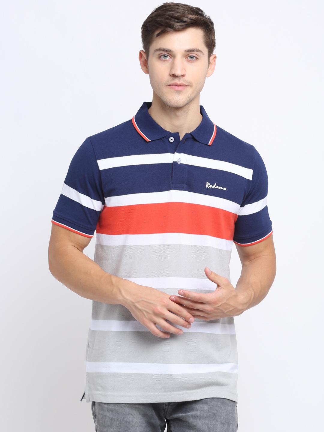 Buy Rodamo Men Multicoloured Striped Polo Collar T Shirt - Tshirts for ...