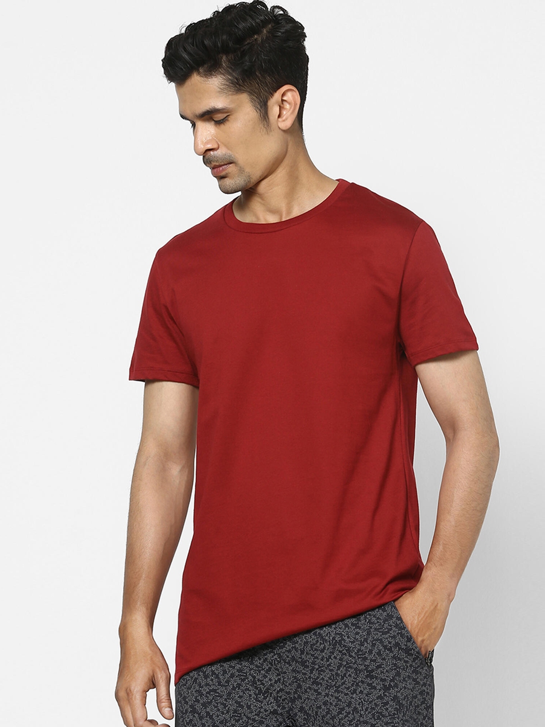 Buy NYAMBA By Decathlon Men Red Solid Pure Cotton Pilates T Shirt ...