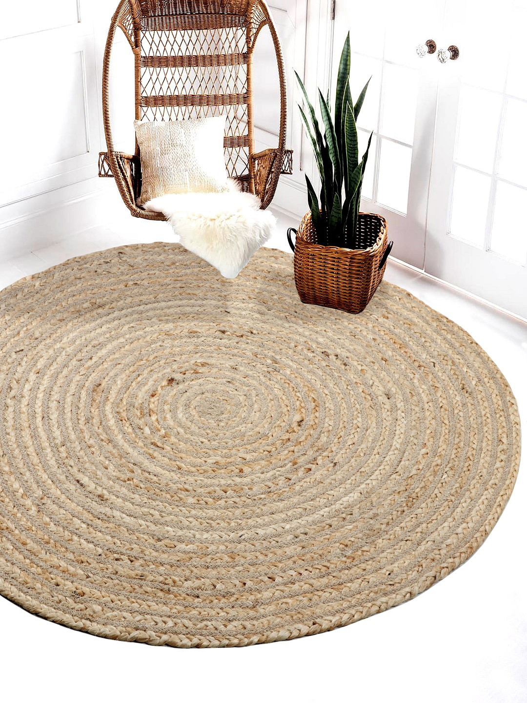 Buy BELLA TRUE Beige Textured Jute Round Floor Mat Floor Mats