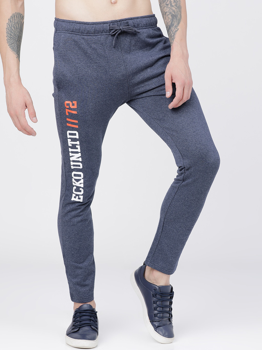 Buy Ecko Unltd Men Navy Blue & White Brand Logo Printed Track Pants