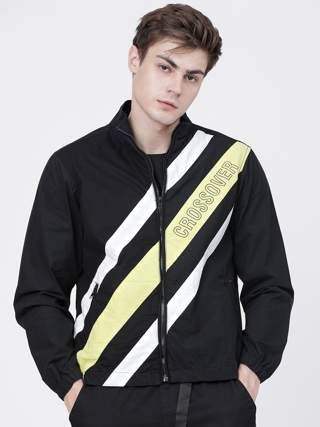 Buy Men Black & Lime Green Striped Tailored Cotton Jacket Jackets for Men 14134794