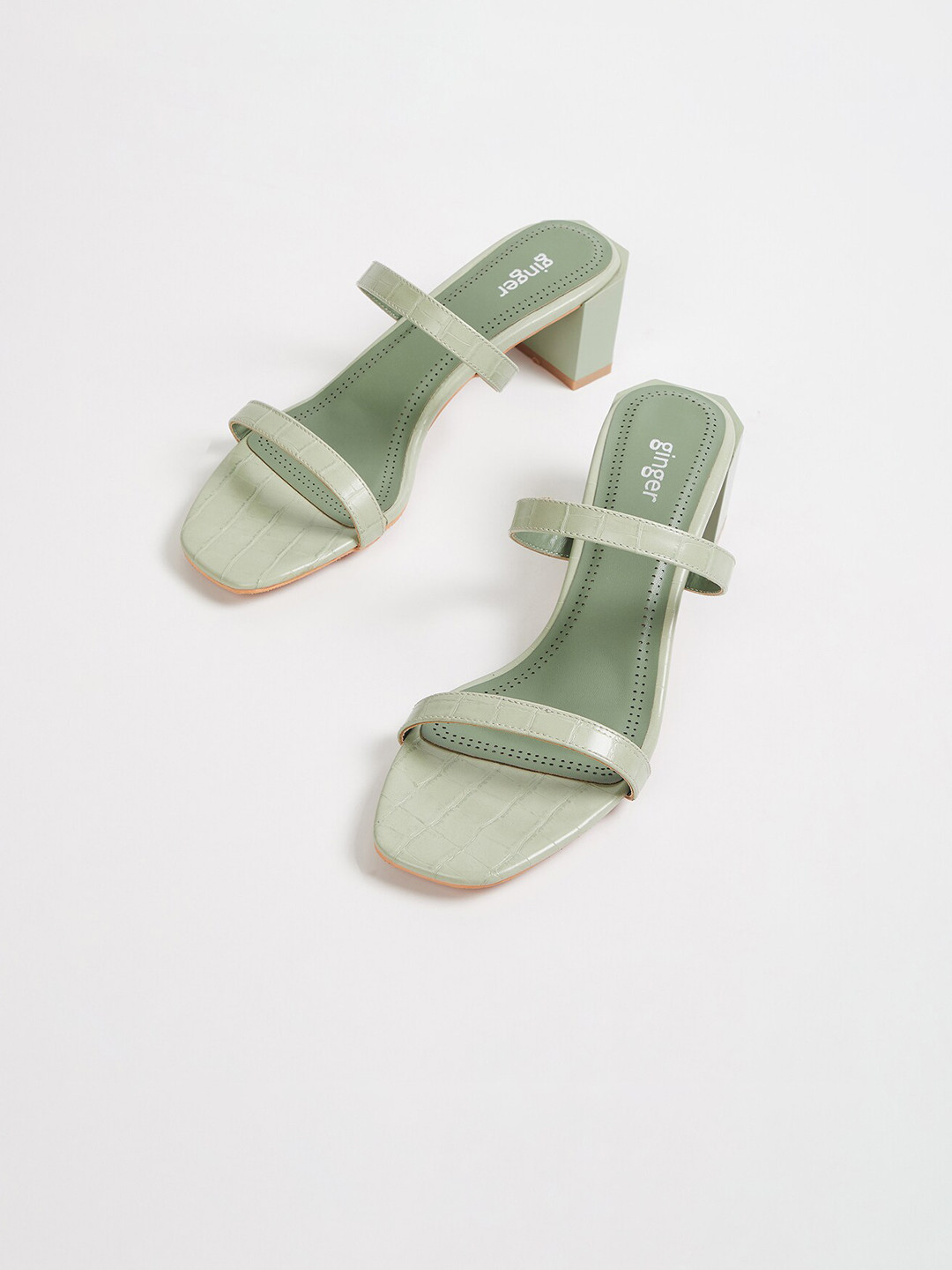 Buy Ginger By Lifestyle Women Olive Green Textured Sandals - Heels for Women 14123634 | Myntra