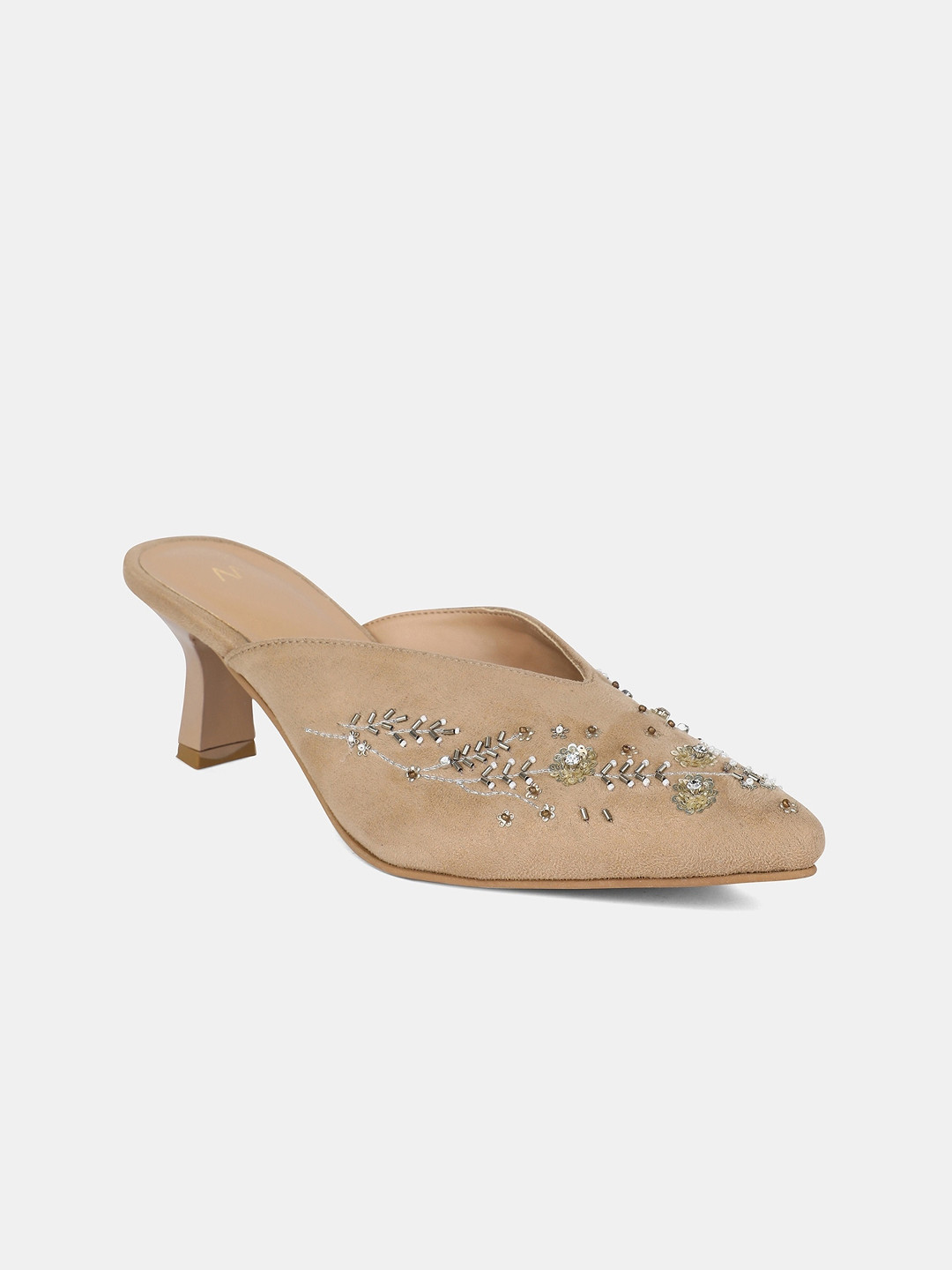 Buy W The Folksong Collection Women Beige Embellished Mules Heels for