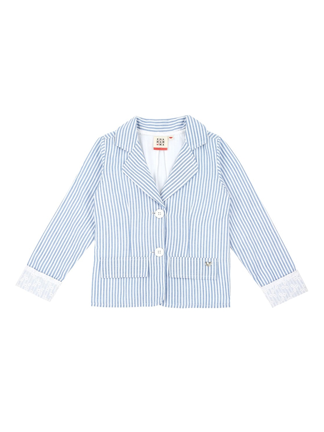 Buy Ed A Mamma Girls Blue & White Striped Cotton Tailored Jacket ...