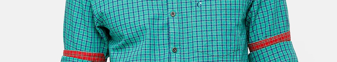 Buy CAVALLO By Linen Club Men Green & Navy Blue Regular Fit Checked ...