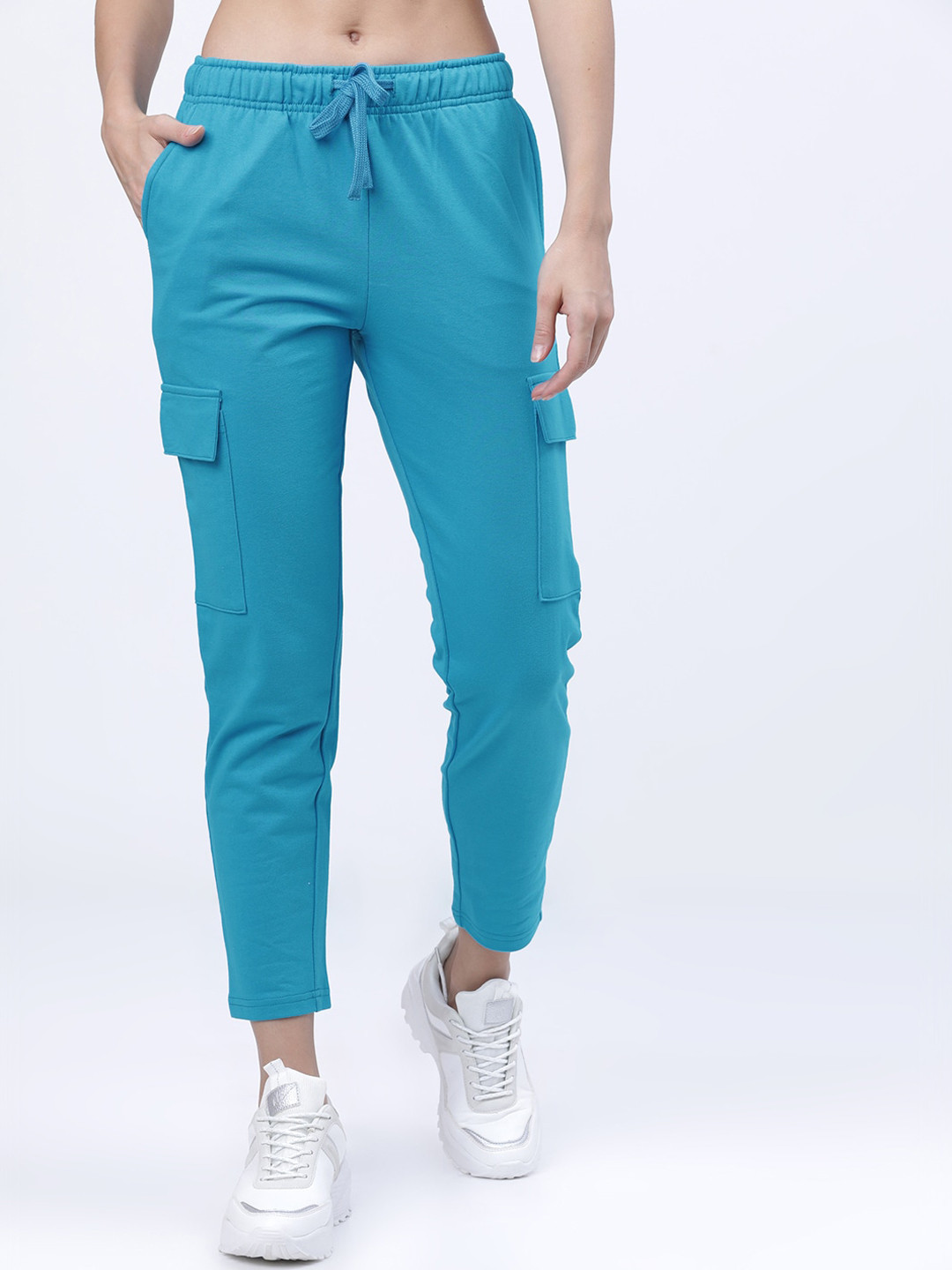 Buy Tokyo Talkies Women Blue Solid Slim Fit Cargo Track Pants Track