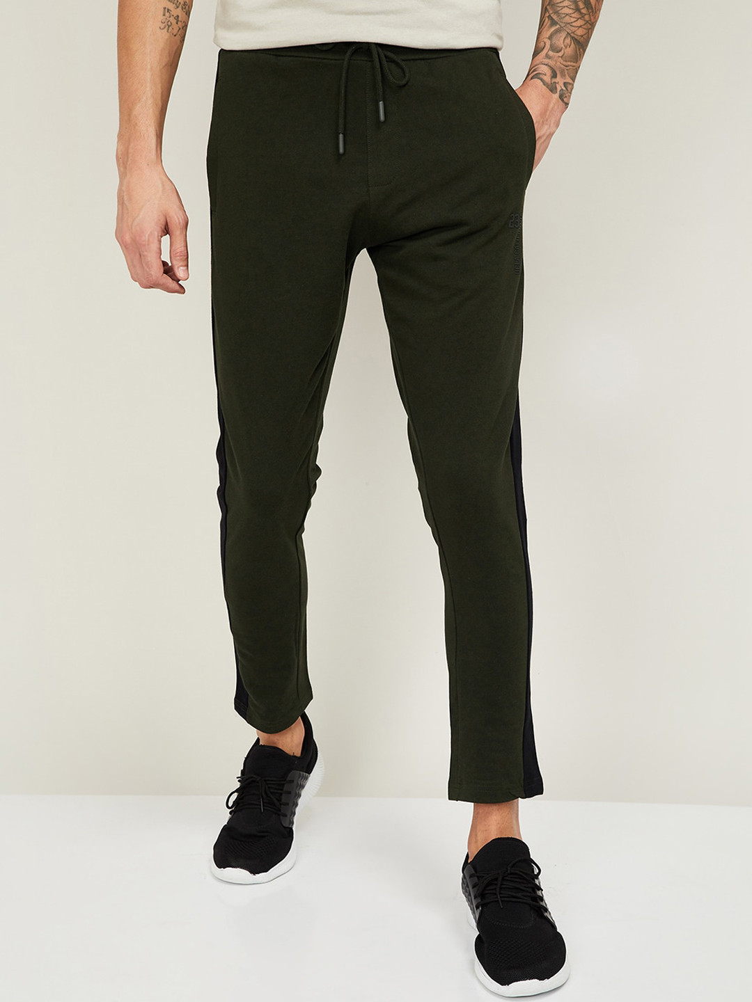 Buy UCLA Men Olive Green Solid Cotton Slim Fit Track Pants Track