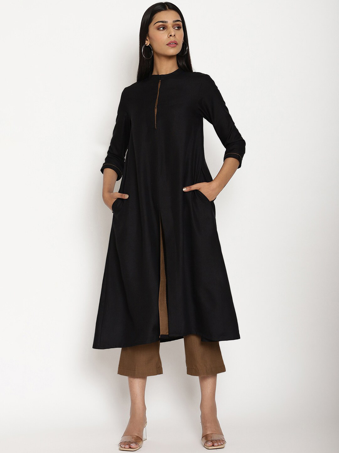 Women's Brown Solid Straight Kurta