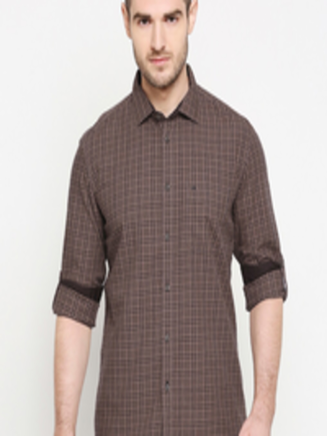 Buy Basics Men Brown & Black Slim Fit Checked Casual Shirt - Shirts for ...