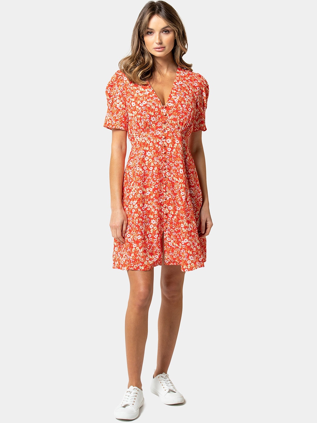 Buy Forever New Women Orange Printed Fit And Flare Dress - Dresses for Women 14151630 | Myntra