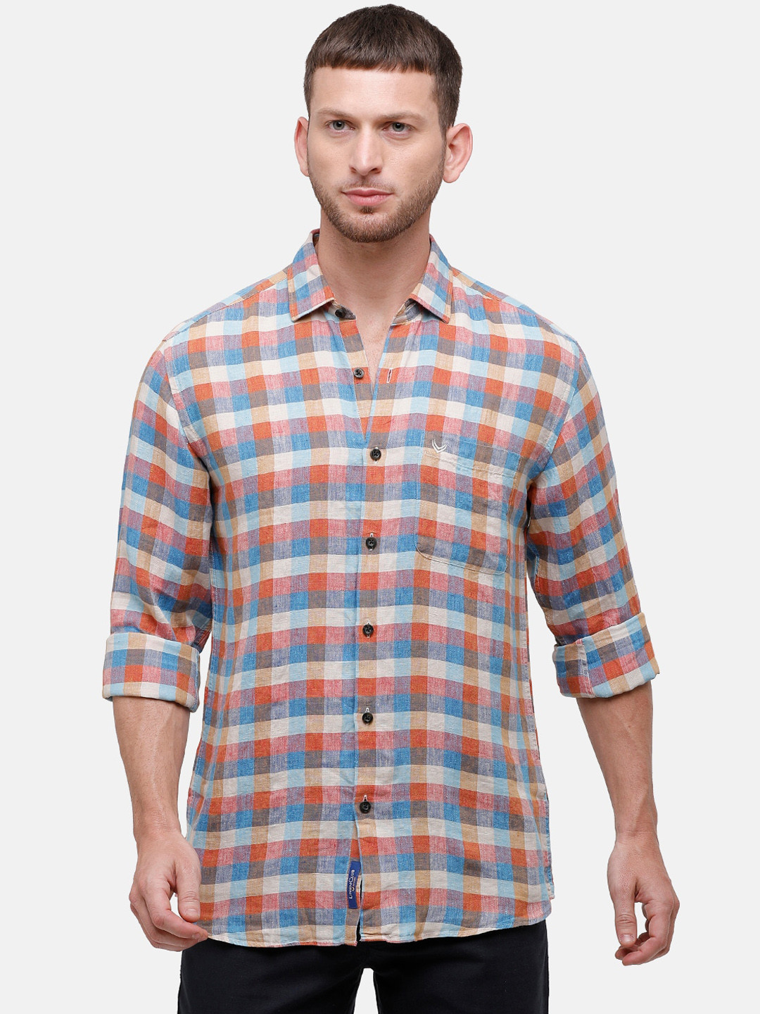 Buy Linen Club Men Multicoloured Regular Fit Checked Linen Casual Shirt