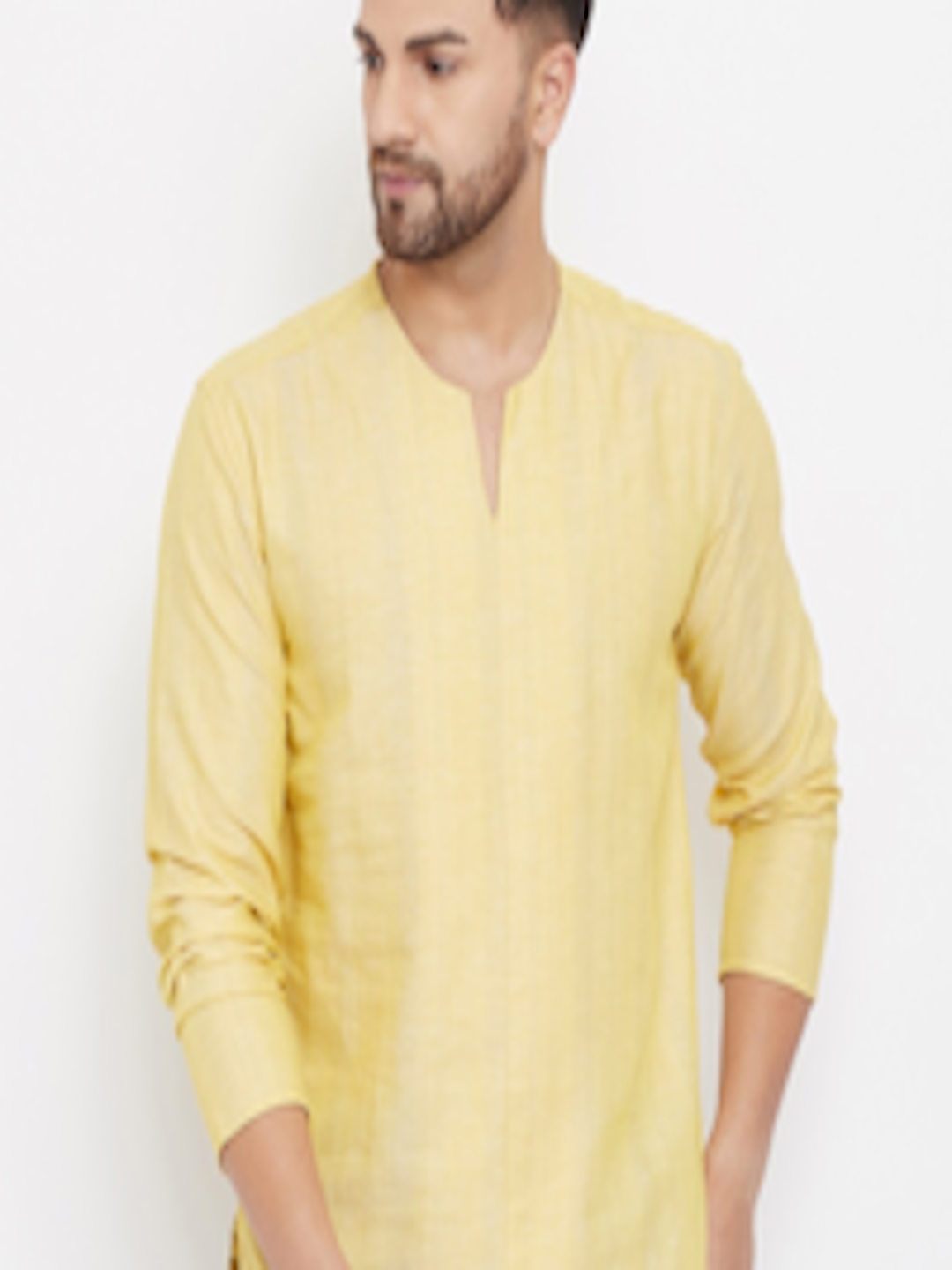 Buy Even Men Yellow Solid Straight Linen Kurta - Kurtas for Men ...
