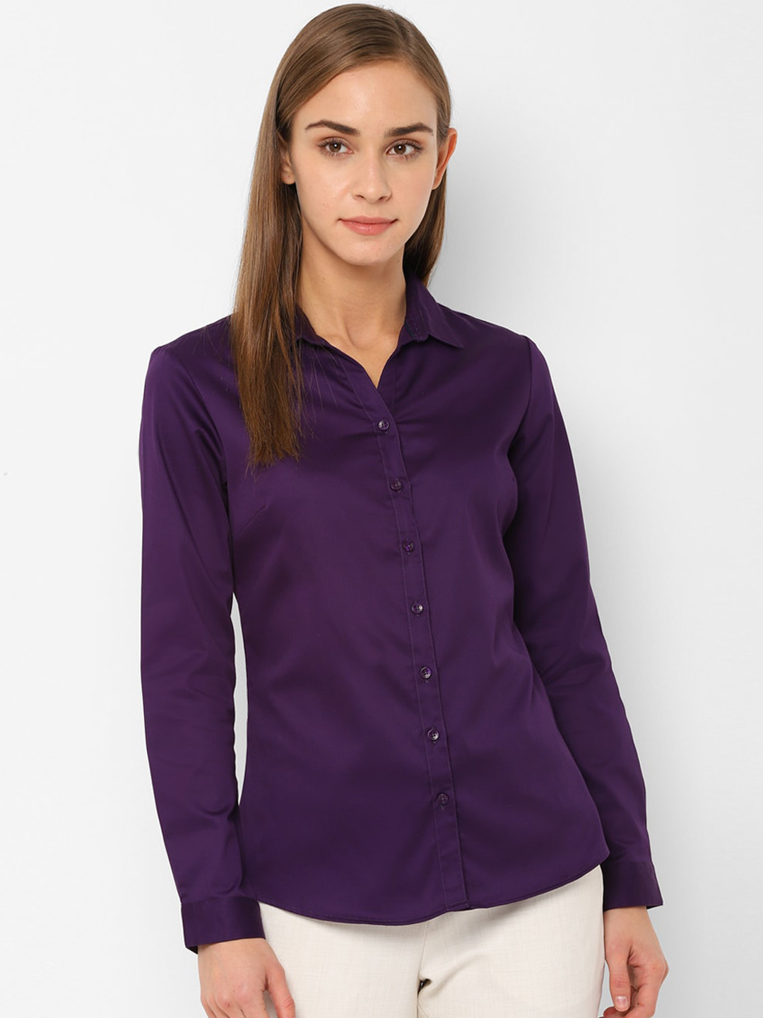 Buy Allen Solly Woman Purple Regular Fit Solid Formal Shirt - Shirts for Women 14172428 | Myntra