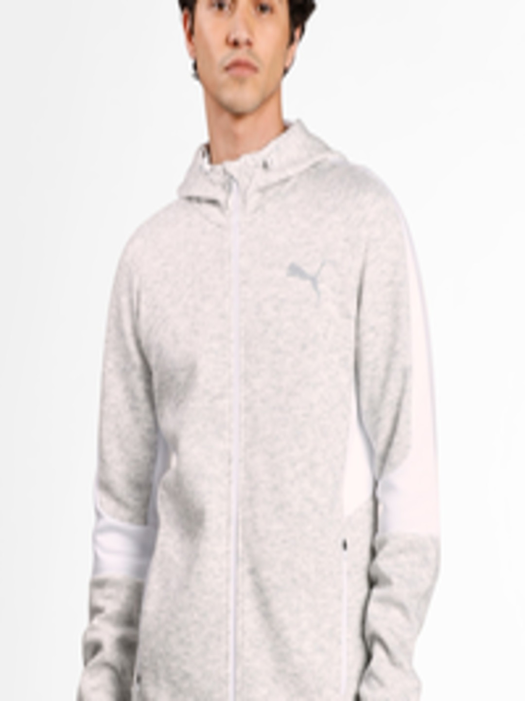 Buy Puma Men Off White Melange EVOSTRIPE Full Zip Hooded Sweatshirt ...