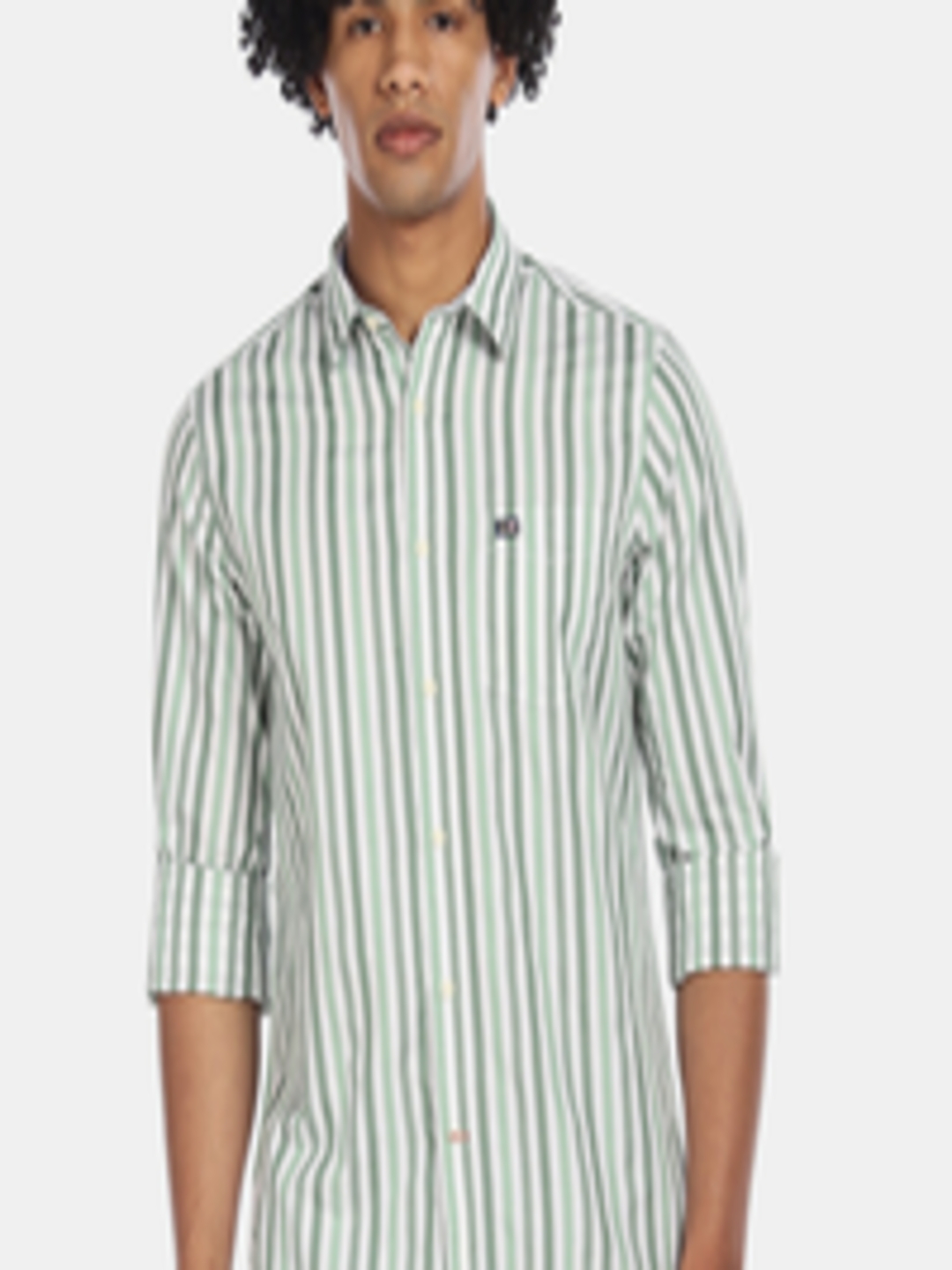 Buy Arrow Sport Men Green & Off White Cotton Striped Casual Shirt ...