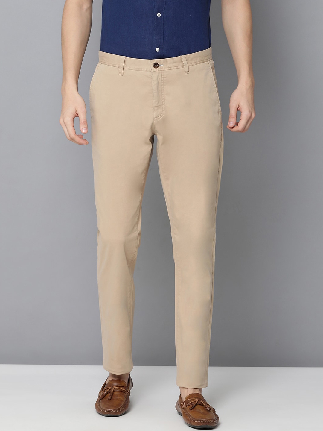 Buy GANT Men Beige Solid Cotton Slim Fit Chinos - Trousers for Men ...