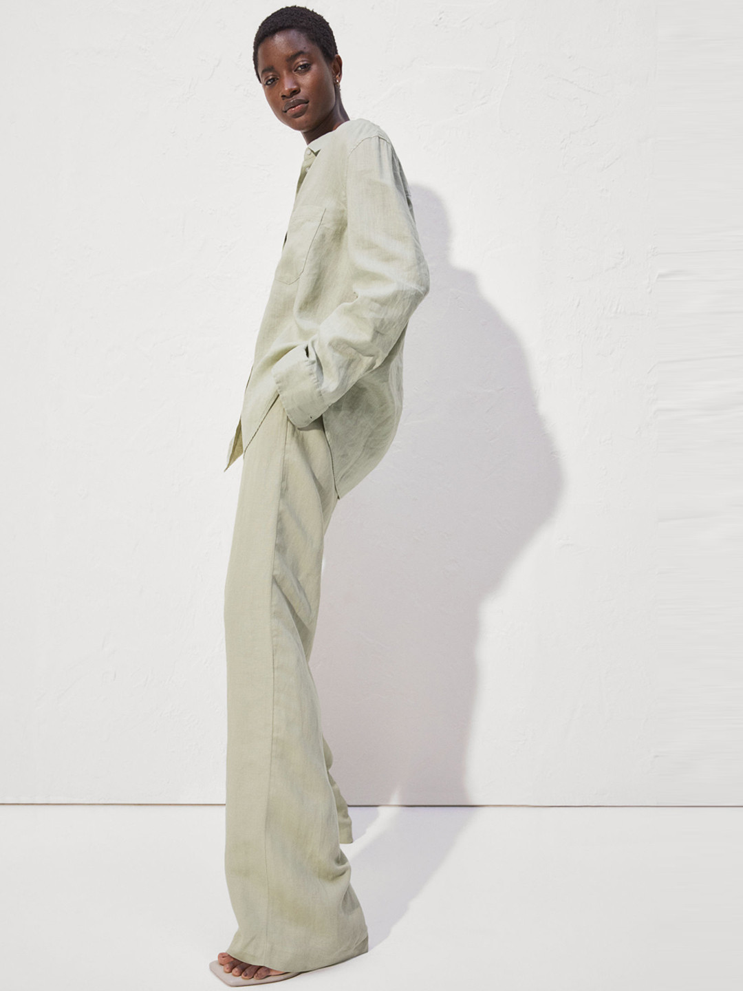 Buy H&M Women Sage Green Solid Linen Shirt Shirts for Women 14178914