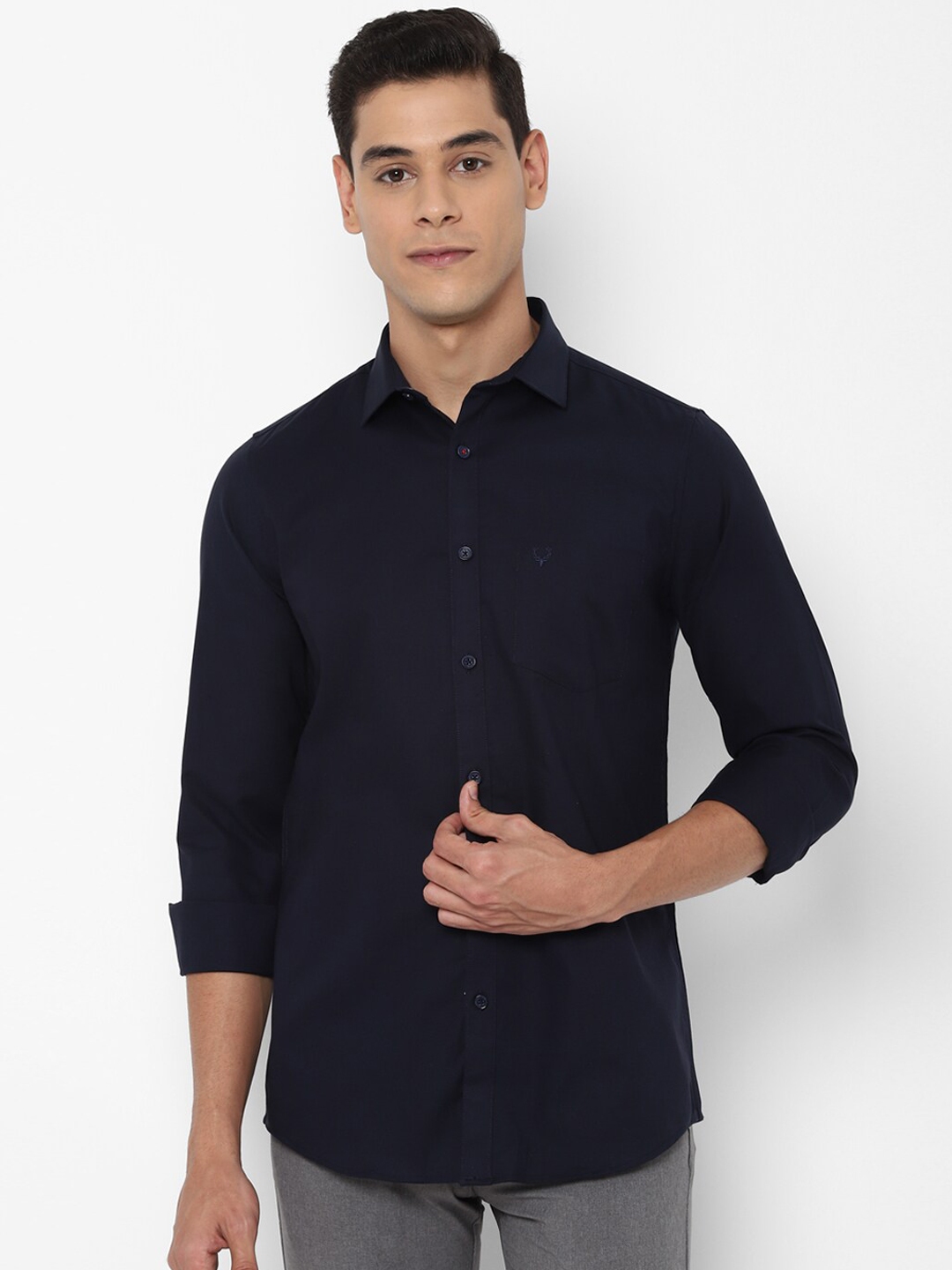 Buy Allen Solly Men Navy Blue Slim Fit Solid Casual Shirt - Shirts for ...