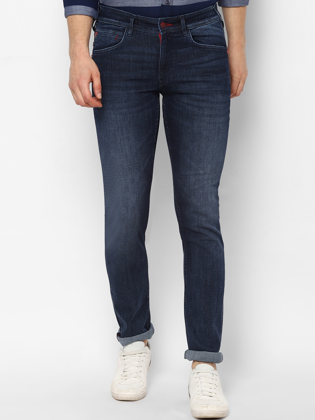 Buy Allen Solly Men Navy Blue Skinny Fit Mid Rise Clean Look Jeans ...