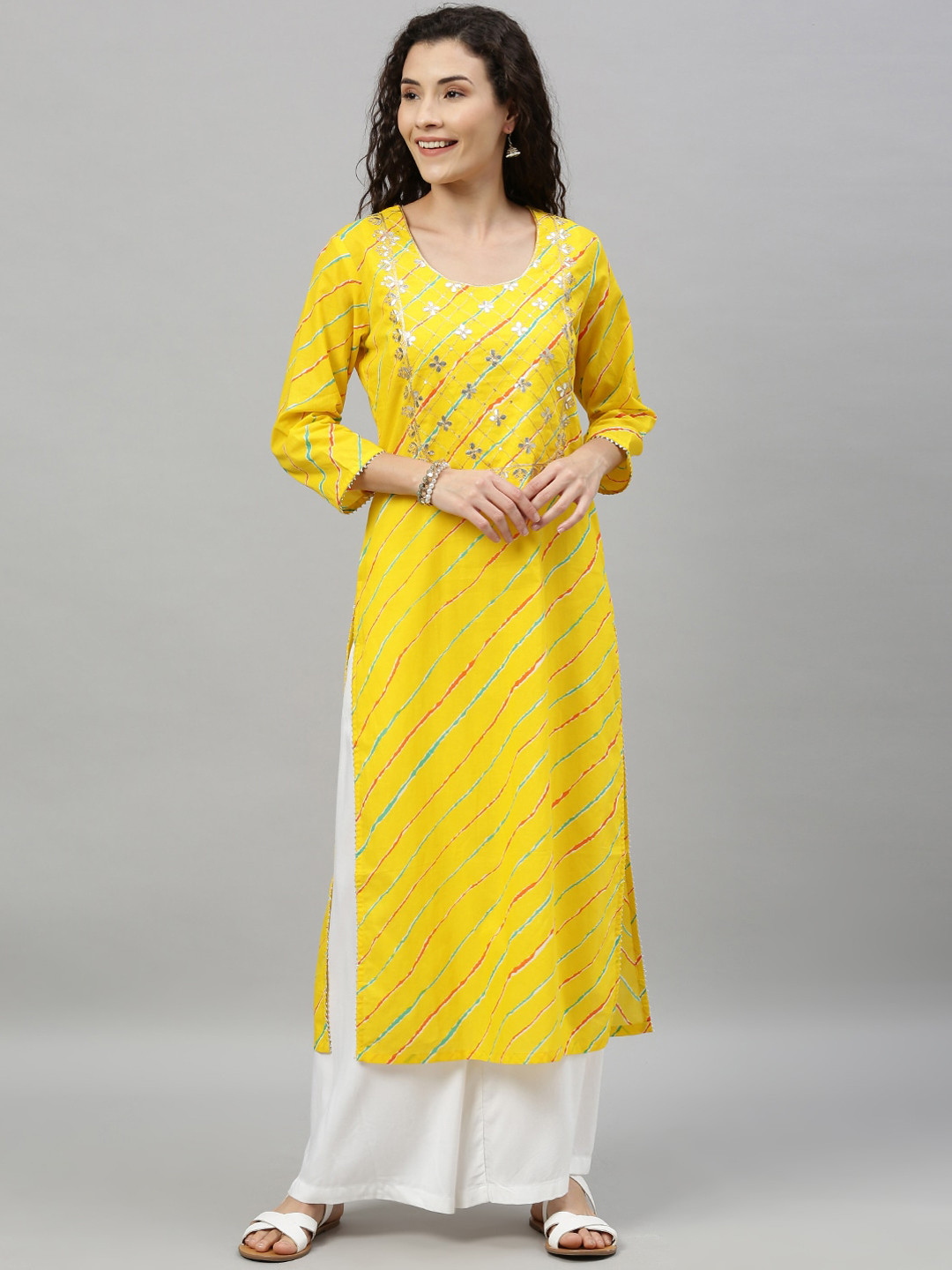 Buy Ishin Women Yellow Floral Embroidered Kurta Kurtas for Women