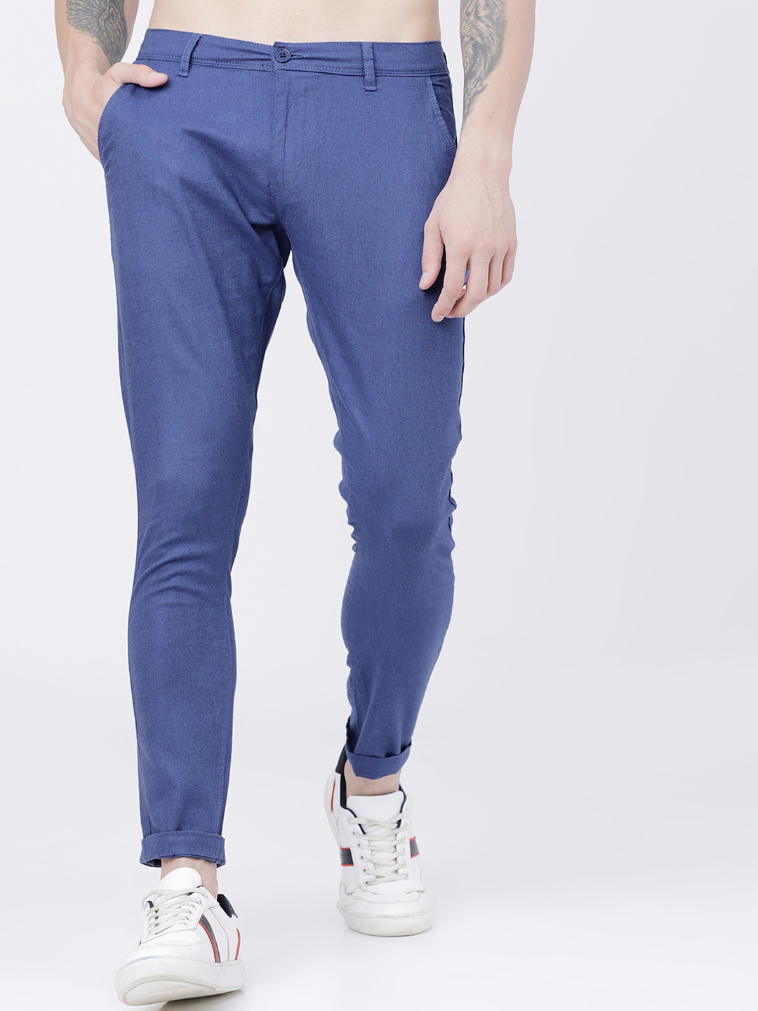 Buy HIGHLANDER Men Blue Slim Fit Solid Cotton Chinos - Trousers for Men ...