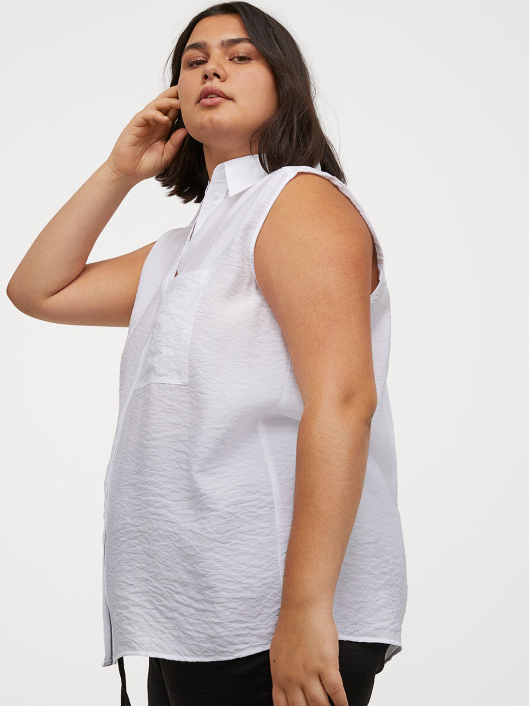 Buy H&M Plus Women White Sleeveless Shirt Shirts for Women 14223362