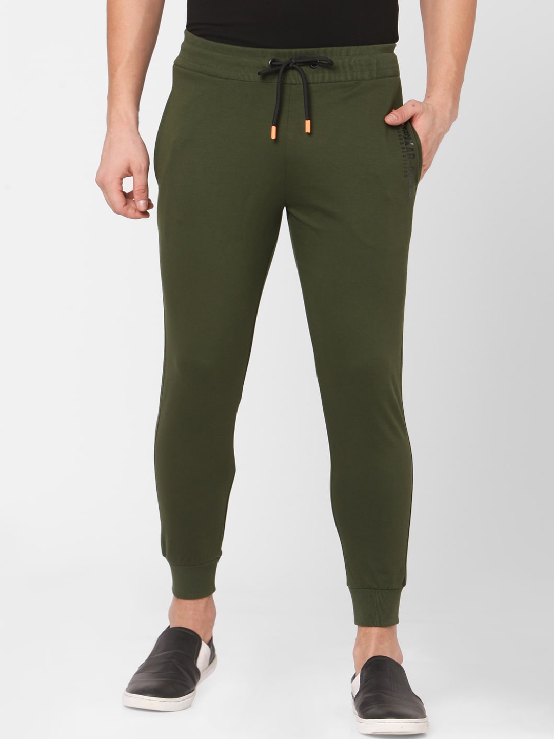 Buy SPYKAR Men Olive Green Cotton Solid Slim Fit Joggers - Track Pants ...