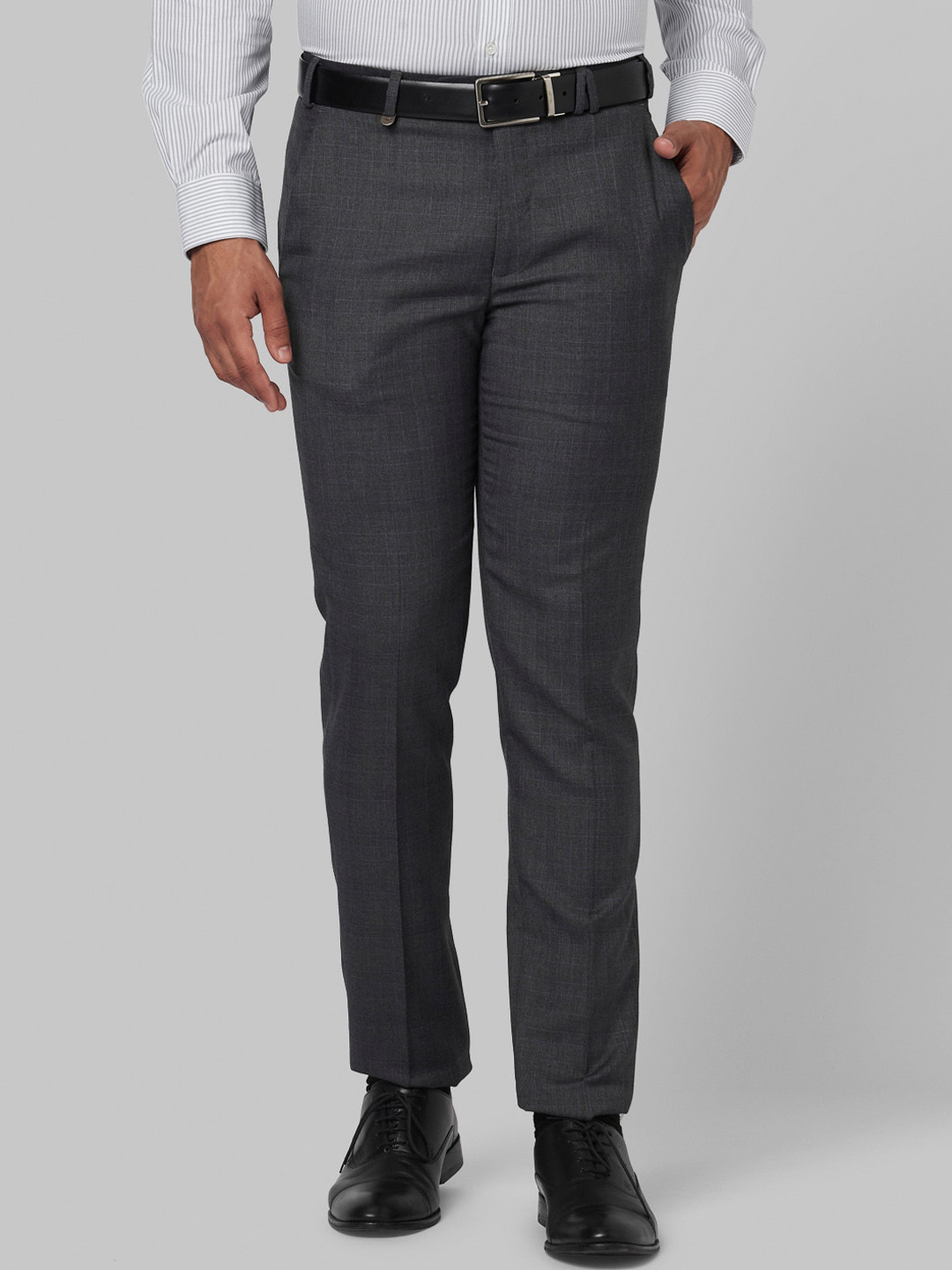 Buy Park Avenue Men Charcoal Grey Regular Fit Self Design Formal ...