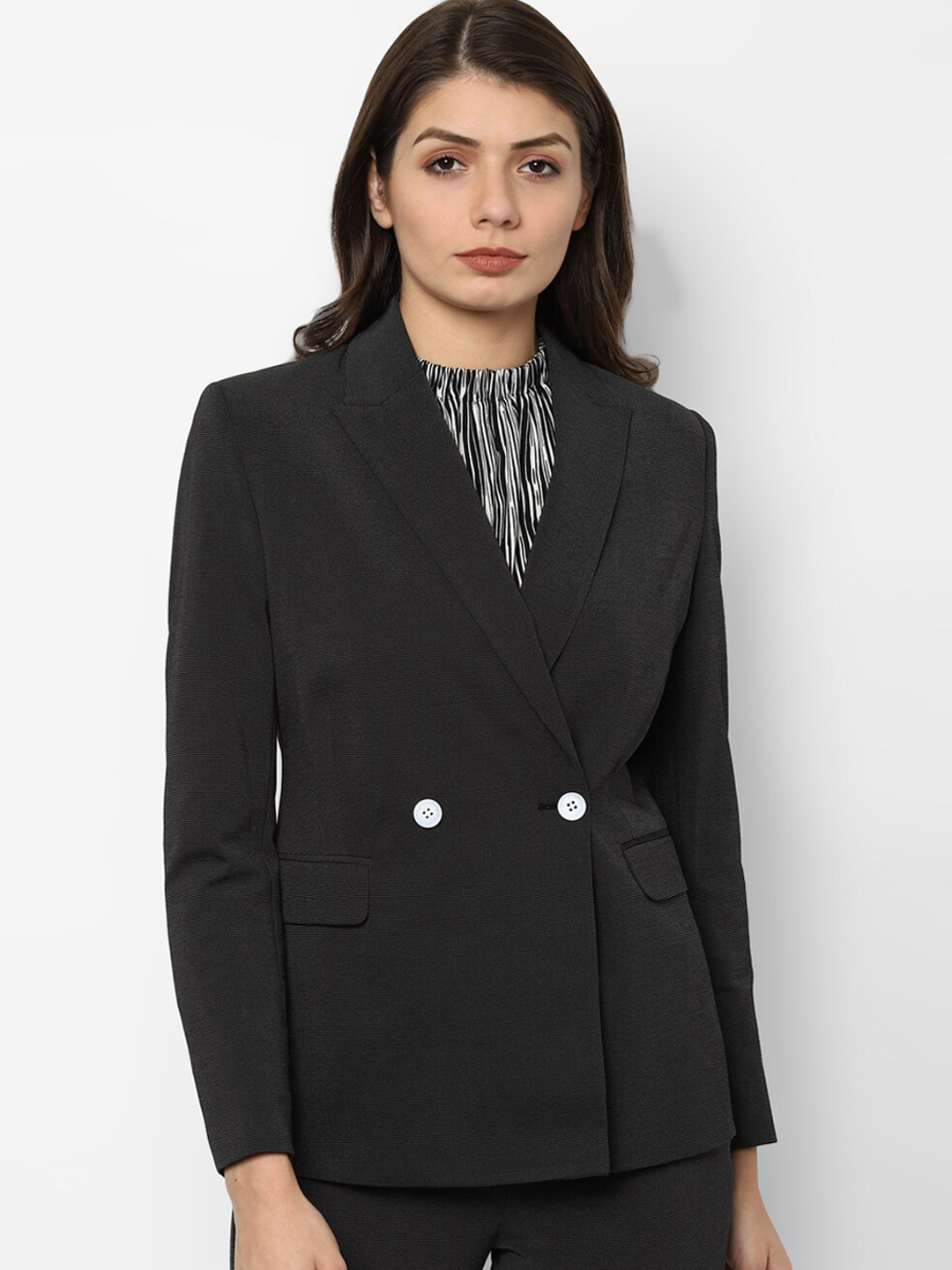 Buy Allen Solly Woman Women Black Solid Double Breasted Formal Blazer Blazers for Women