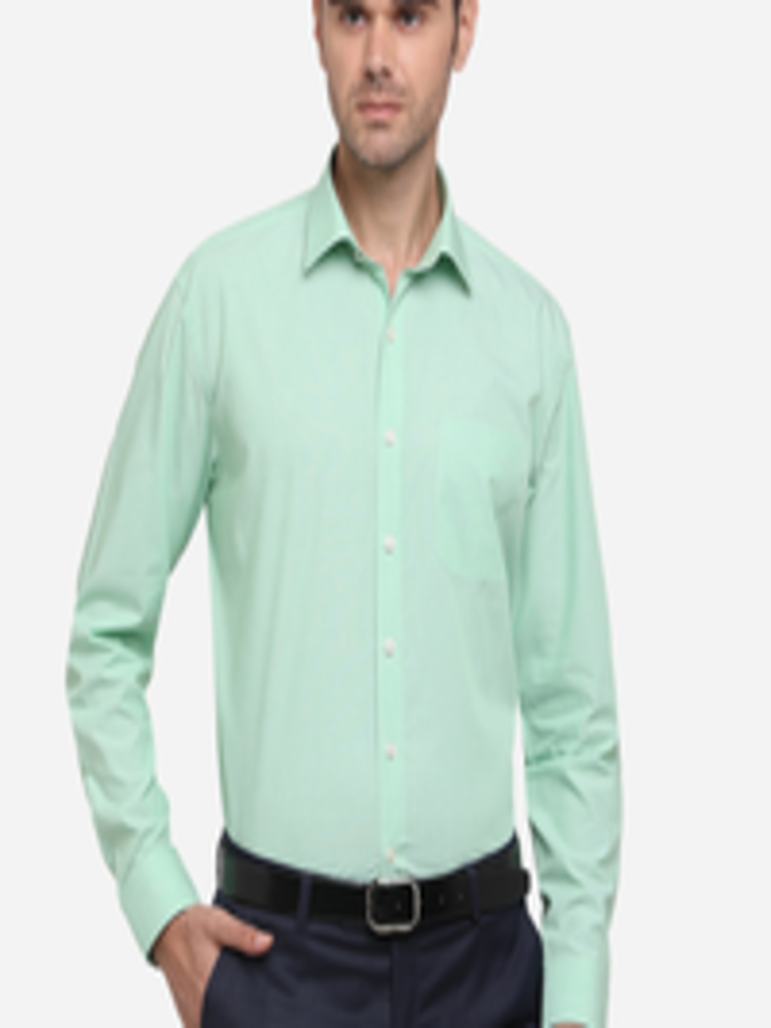 Buy JADE BLUE Men Green Regular Fit Solid Casual Shirt - Shirts for Men ...