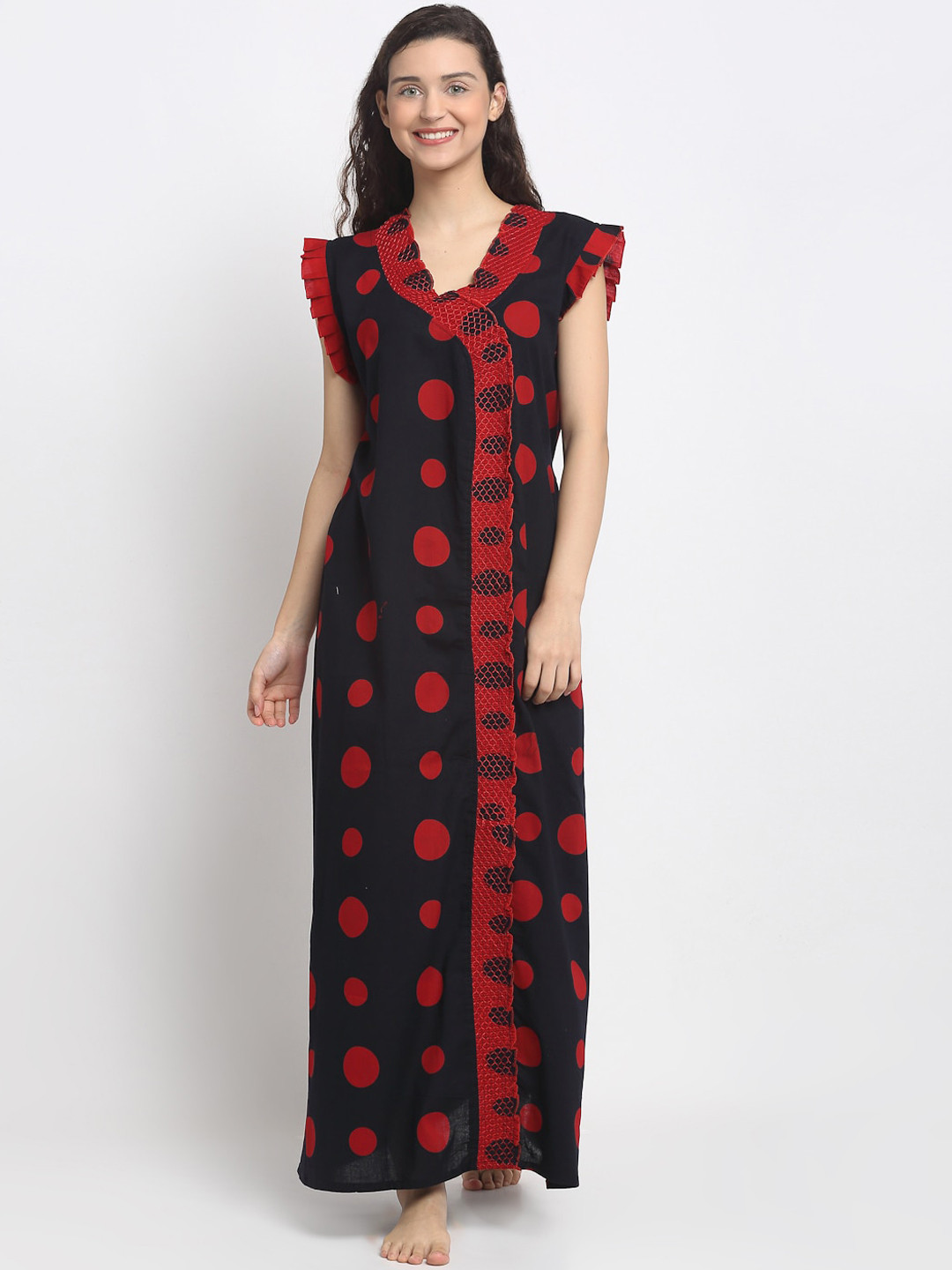 Buy Secret Wish Women Black Printed Cotton Nighty - Nightdress for Women 14026678 | Myntra