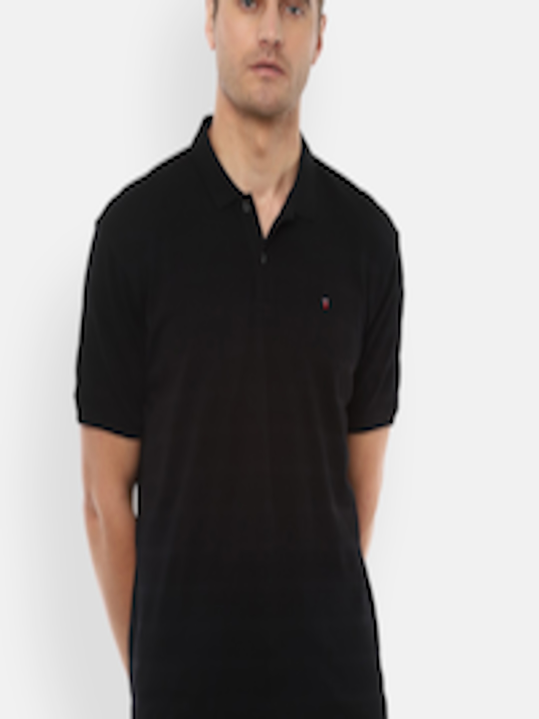 Buy Louis Philippe Sport Men Black Solid Mandarin Collar T Shirt ...