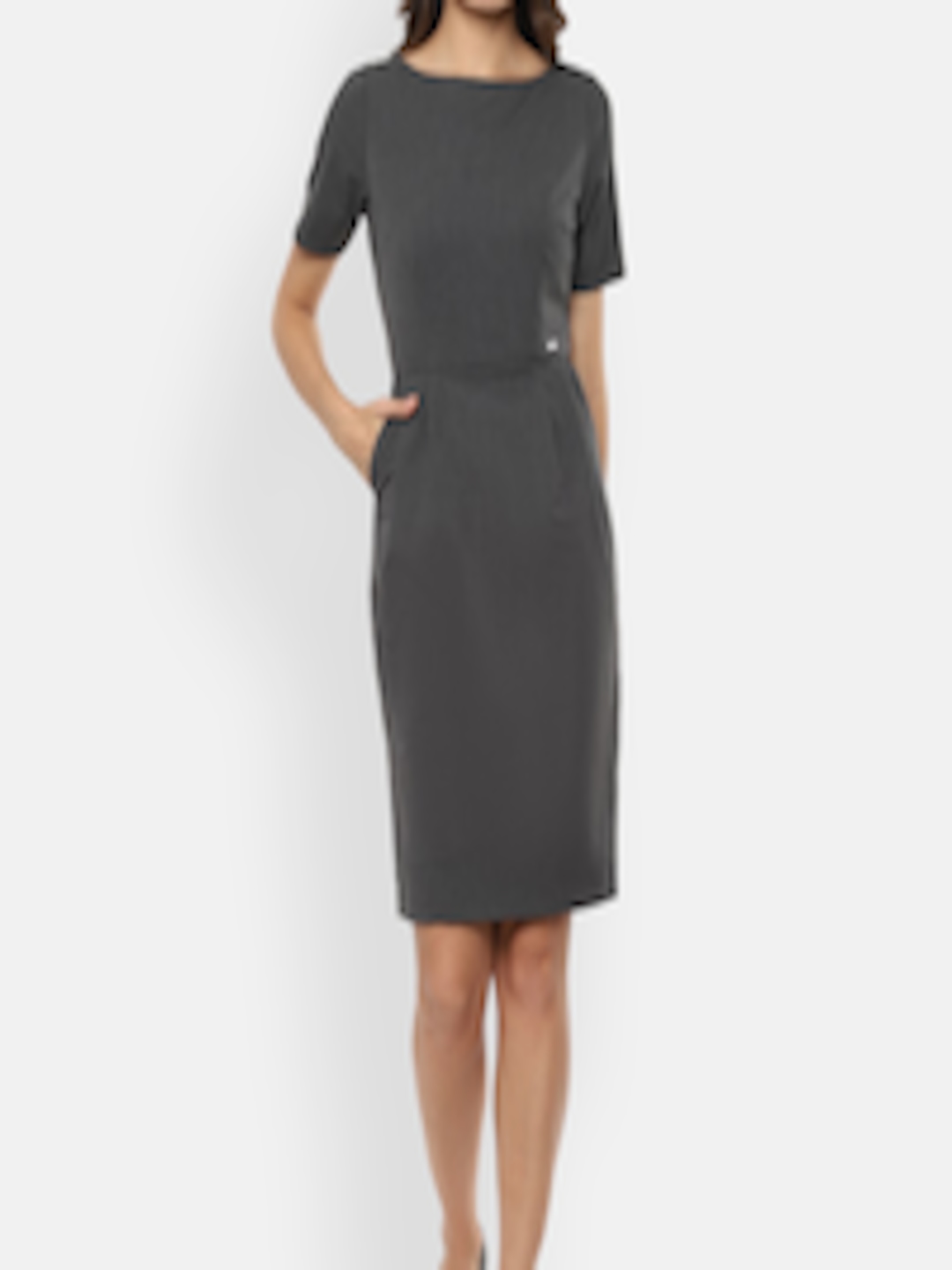Buy Van Heusen Woman Women Grey Solid Sheath Dress - Dresses for Women ...