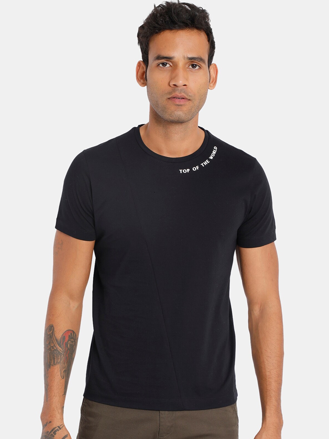 Buy Arrow New York Men Black Solid Round Neck Pure Cotton T Shirt ...