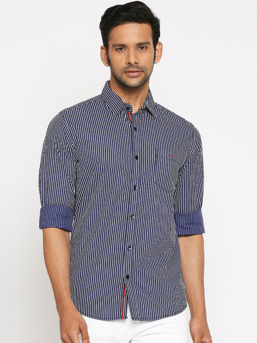 Buy Mufti Men Navy Blue Slim Fit Striped Casual Shirt Shirts for Men