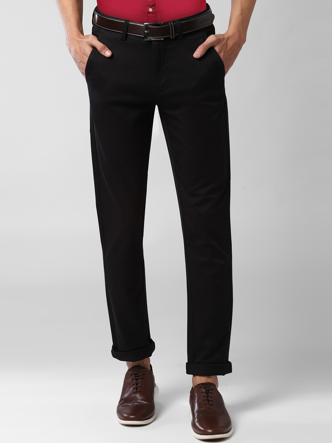 Buy Peter England Men Black Slim Fit Solid Regular Trousers Trousers