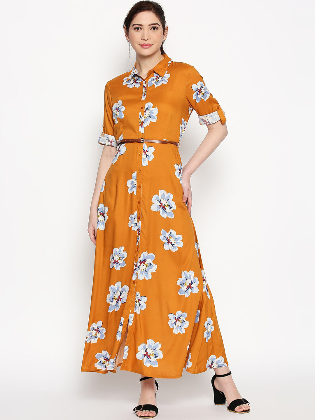 Buy Honey By Pantaloons Women Mustard Printed Maxi Dress Dresses for