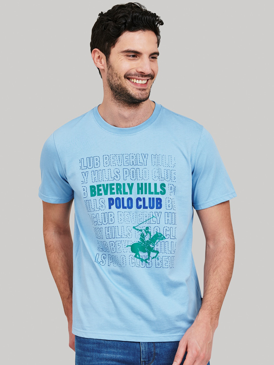 Buy Beverly Hills Polo Club Men Blue & Green Brand Logo Printed T Shirt