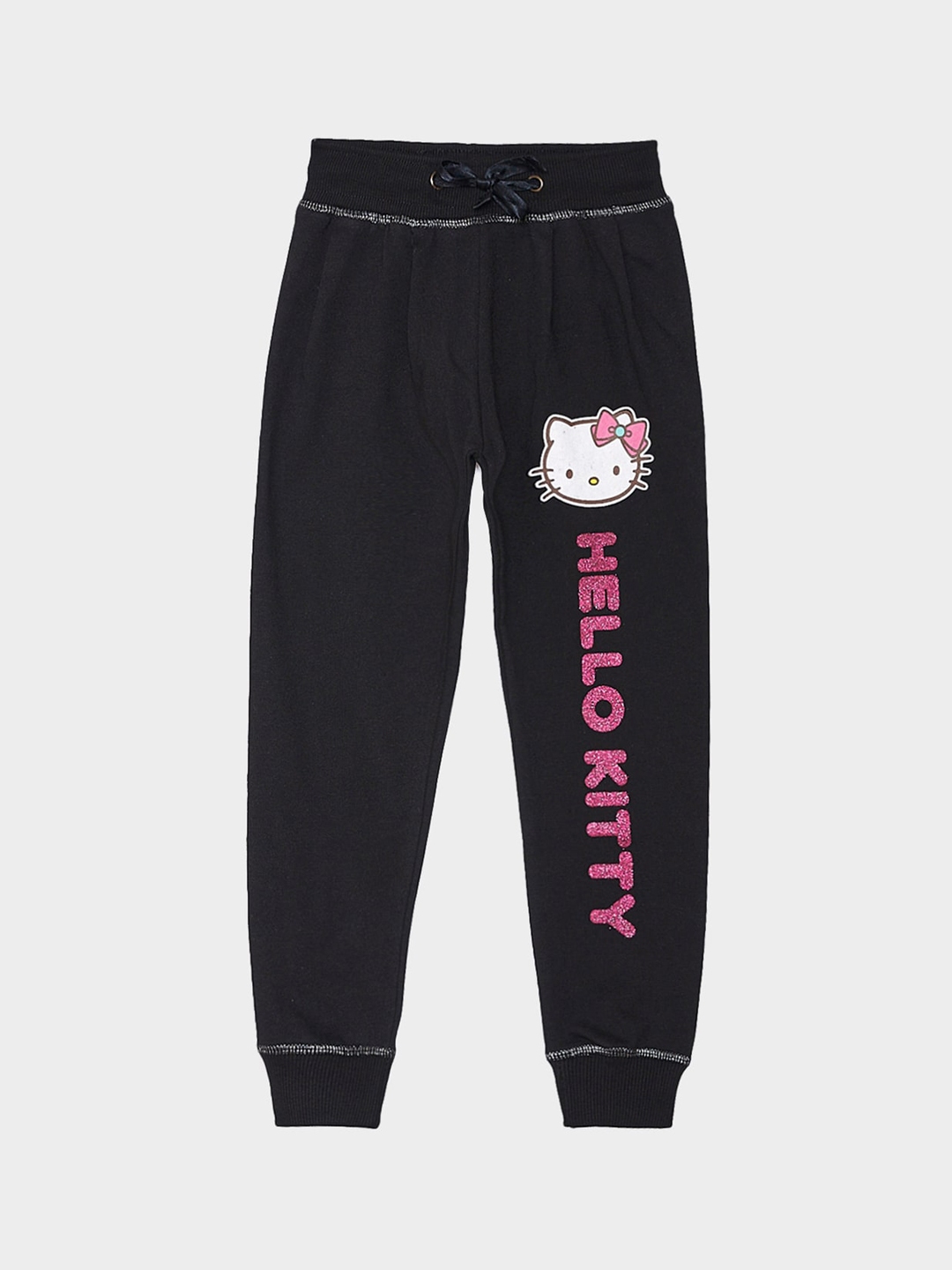 Buy Kids Ville Girls Black & Pink Hello Kitty Print Cotton Joggers ...