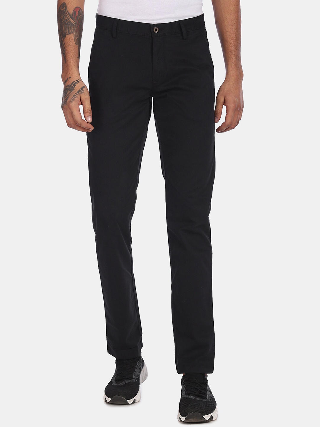 Buy Arrow Sport Men Black Regular Fit Solid Chinos - Trousers for Men ...
