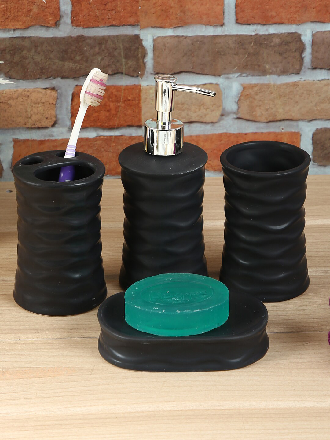 Buy House Of Accessories Set Of 4 Black Solid Ceramic Bathroom
