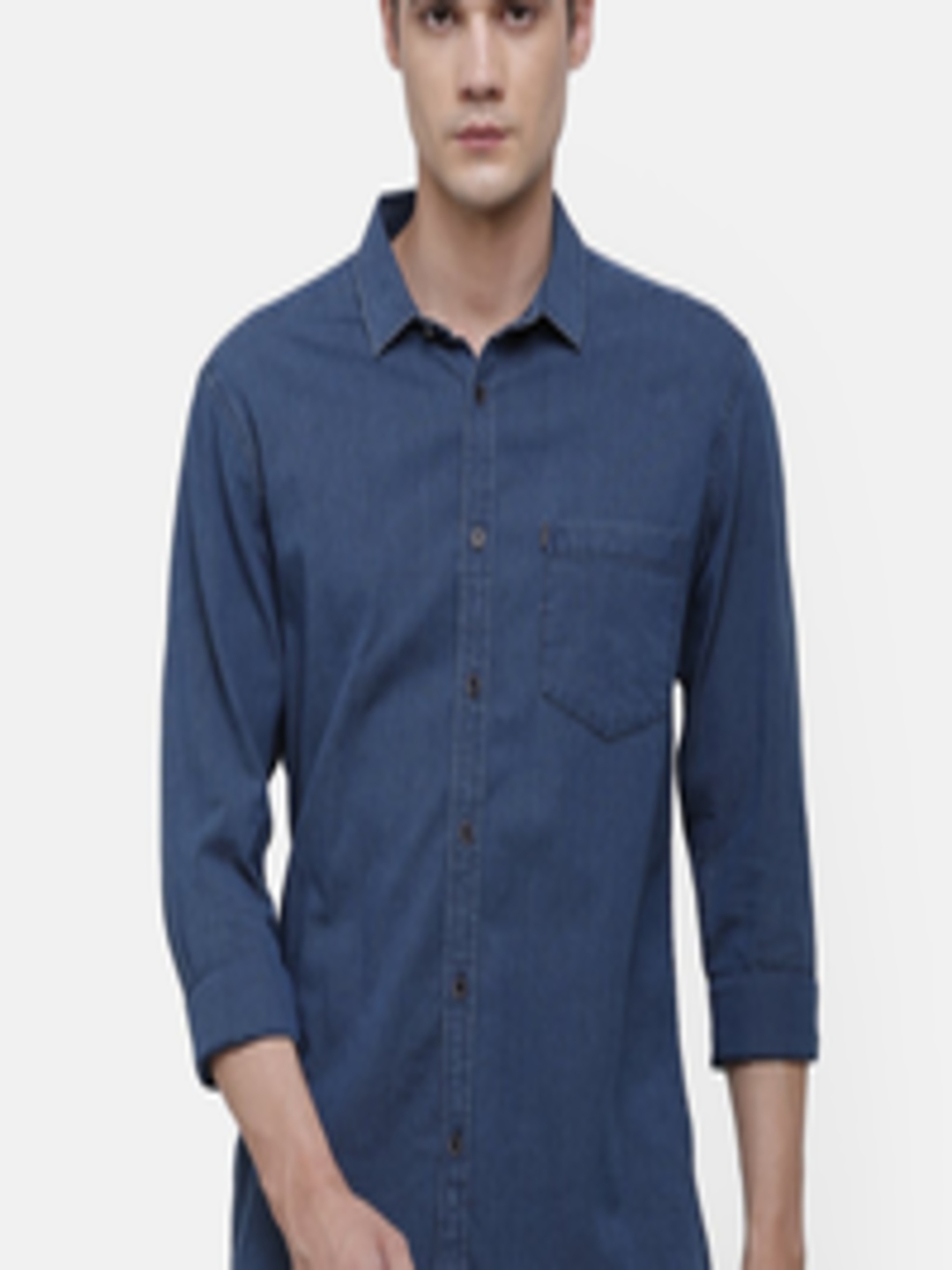 Buy Voi Jeans Men Blue Slim Fit Solid Cotton Casual Denim Shirt ...