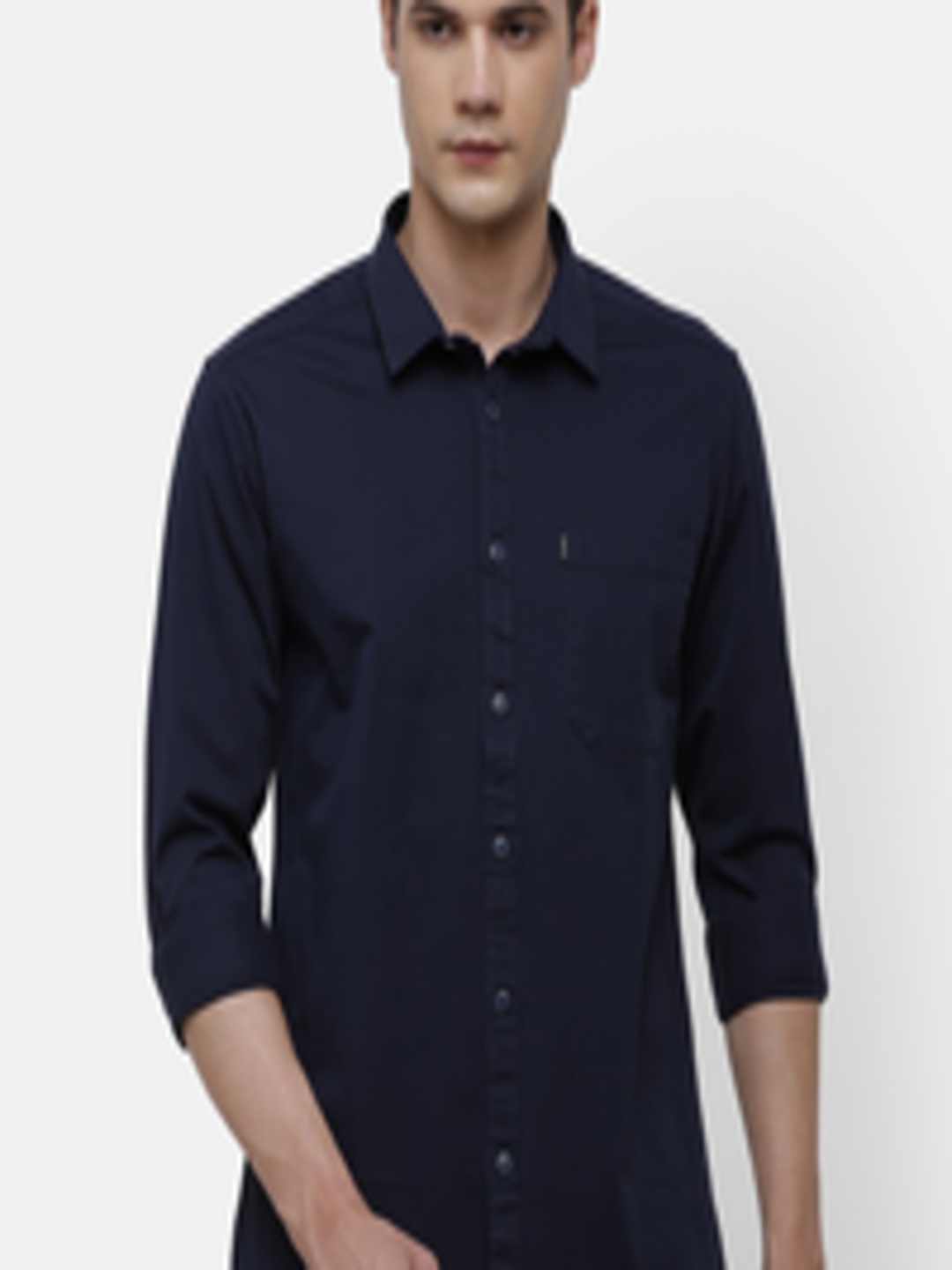 Buy Voi Jeans Men Navy Blue Slim Fit Solid Casual Cotton Shirt - Shirts ...