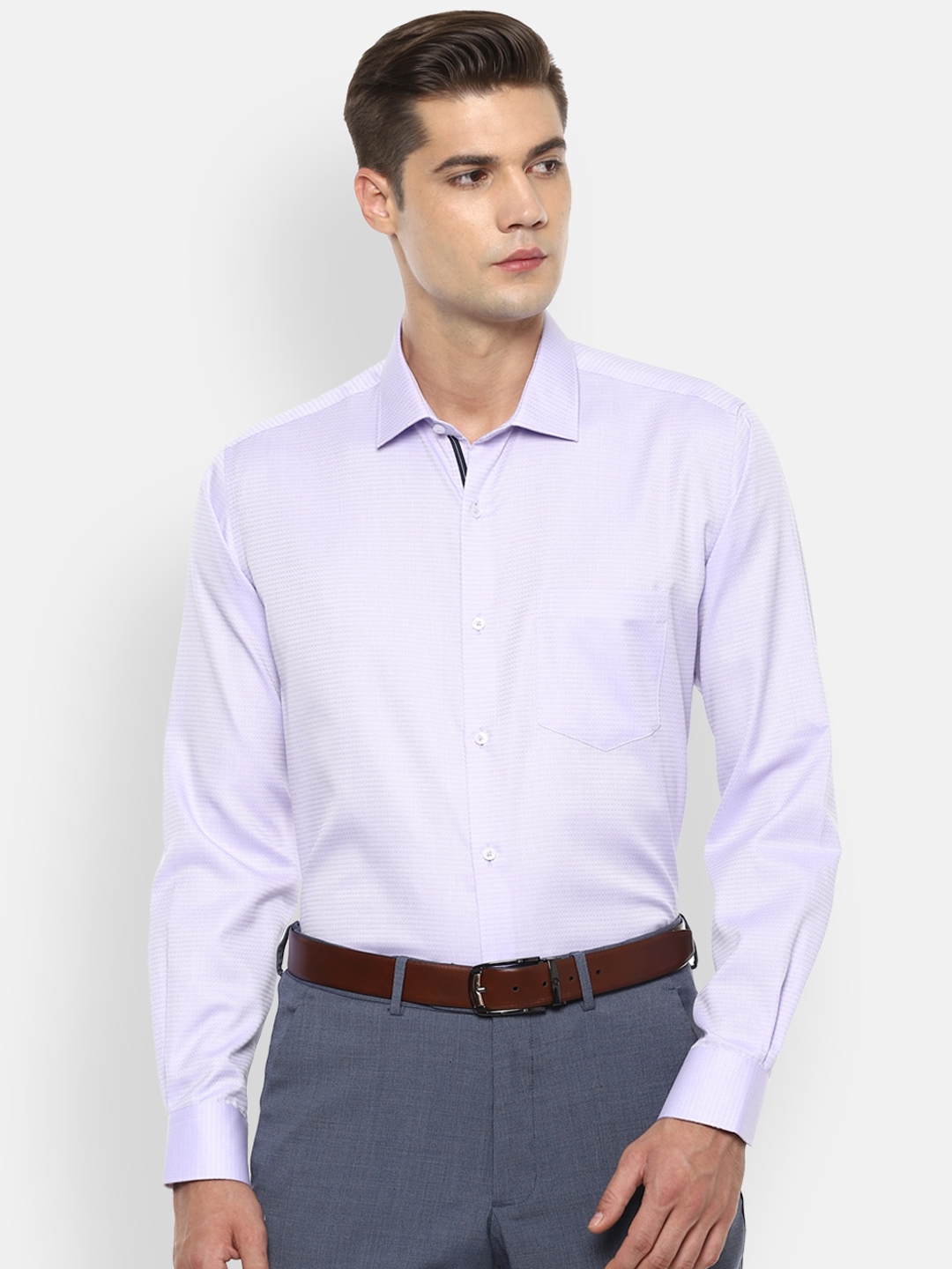 Buy Van Heusen Men Lavender Regular Fit Self Design Formal Shirt ...