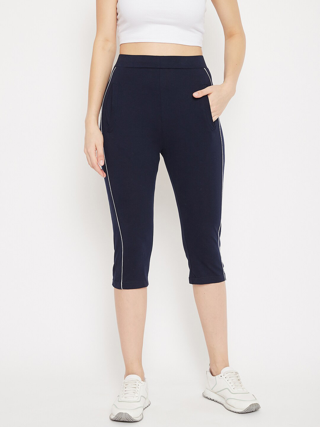 Buy C9 AIRWEAR Women Navy Blue Solid Running Capris Capris for Women
