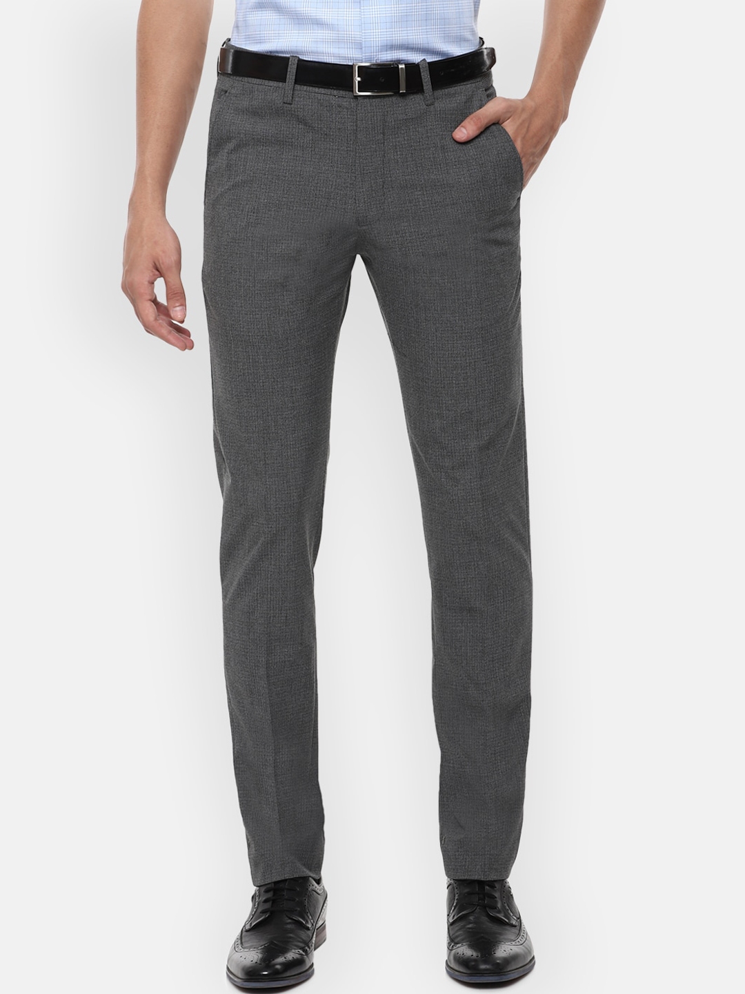 Buy Louis Philippe Men Grey Slim Fit Solid Formal Trousers - Trousers ...