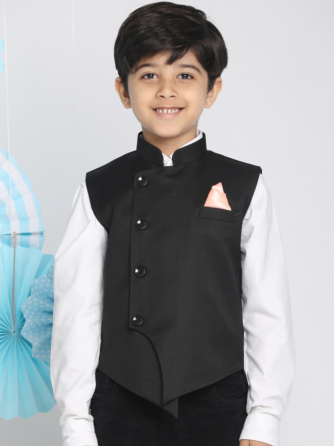 Buy VASTRAMAY Boys Black Solid Satin Nehru Jacket Nehru Jackets for
